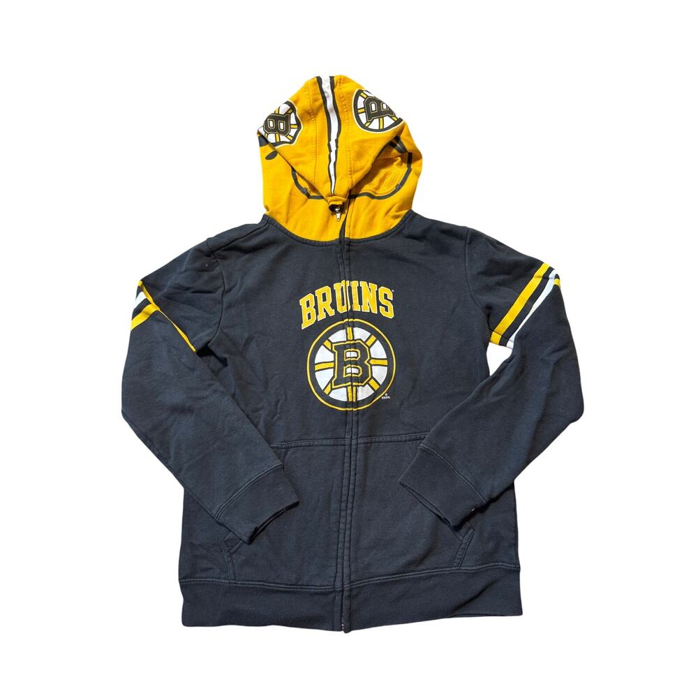 Boston Bruins YTH Black Yellow Full Zip & Facemask NHL Hockey Hoodie sweatshirt